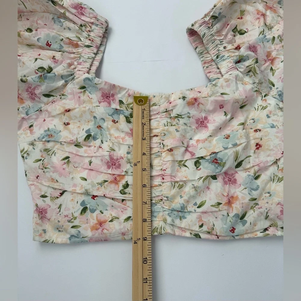 NWT Abercrombie & Fitch Floral Puff Sleeve Size M Corset Crop Blouse